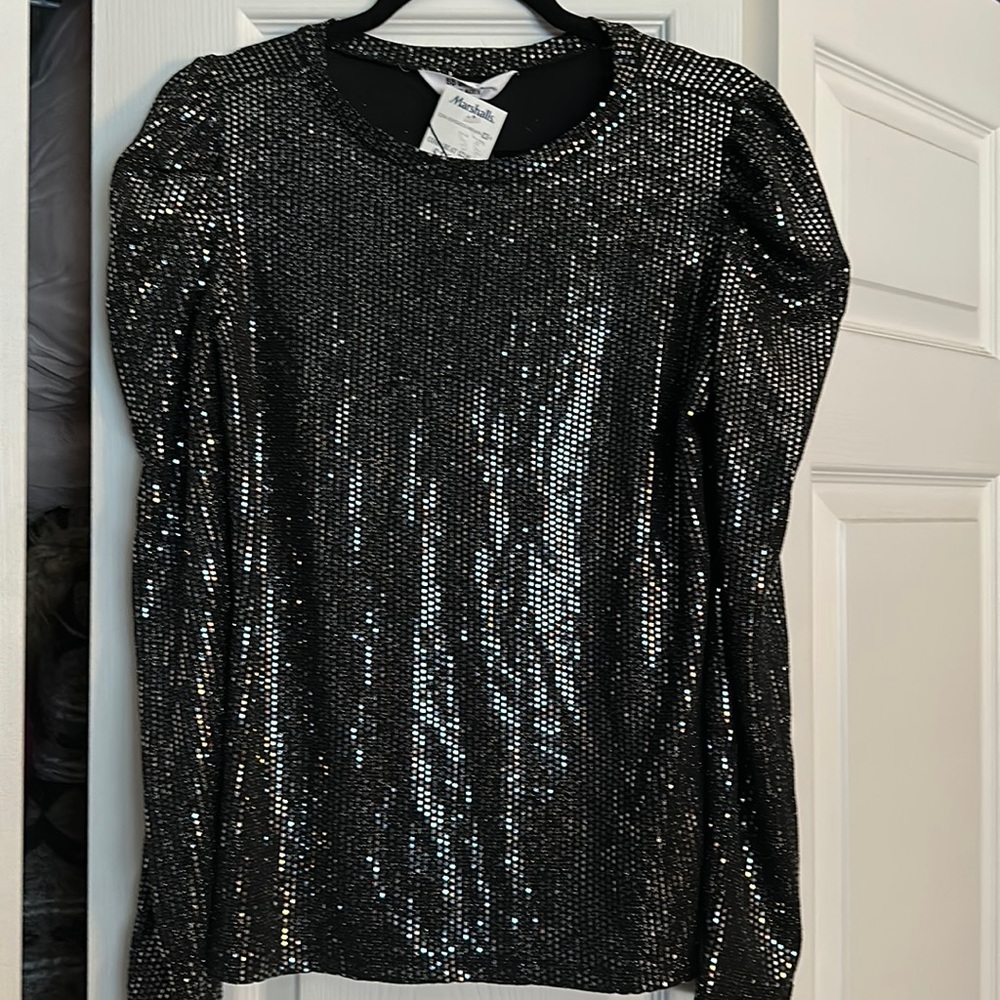 Black, long sleeve sequin top